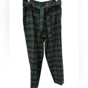 Ann Taylor Green and Black High-Waisted Ankle Pants